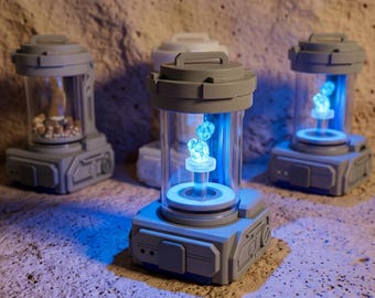 Scatola espositiva per cristalli fantascientifici con luce UV, teca per campioni minerali cyberpunk, vetrina fluorescente ricaricabile tramite Type-C, regalo per scrivania geek