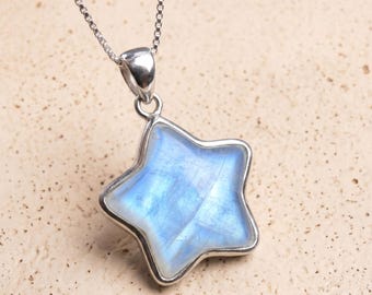 Collana in argento sterling 925 con pietra di luna, ciondolo a forma di stella, luna, cuore e goccia, gioiello con cristallo, pietra portafortuna di giugno, regalo celeste per lei