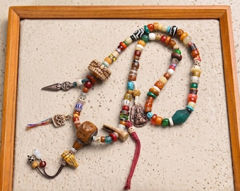 Bracciale e collana Mala multi-avvolgimento fatti a mano con 108 perline Dzi, amuleto di protezione, rosario yoga tribale boho, regalo di gioielli spirituali