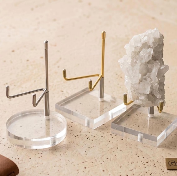 Adjustable Mineral Display Stand with Acrylic Base, Crystal Cluster Holder, Specimen Easel, Geode Slice Support, Unique Crystal Gift