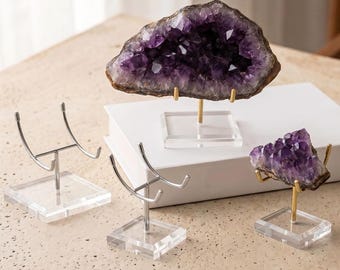Supporto a 4 punte in acrilico per l'esposizione di geodi e fossili di grandi dimensioni, piedistallo in metallo resistente per campioni di minerali, regalo unico per collezionisti.