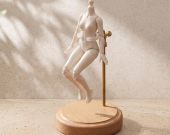Supporto per bambole di lusso in ottone, base in legno di noce, supporto telescopico regolabile per bambole artistiche, base pesante per statuette.