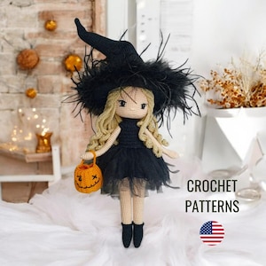 Witch Doll Pattern Ella, Halloween Crochet