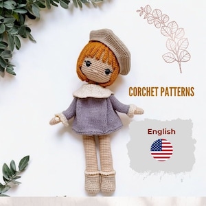 CROCHET PATTERN Amigurumi Mina Doll Tutorial, Instant Download