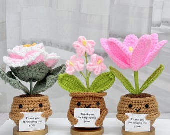 Crochet Tulip/Peony/Forget-me-not,Handmade Knitted Flower,Thank you for gift,Teacher Appreciation,Mother's Day Gift,Crochet Desk Decor