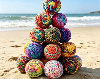Handmade Crochet Ha*ky Sa*k Balls,Colorful Knitted Kick Ball,Juggling Ball,Fidget Stress Ball,Outdoor Play,Summer Camp Toy For Kids & Adults