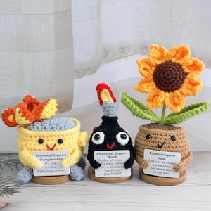Handmade Crochet F-Bomb/Dumpster Fire/Sunflower,Emotional Support,Stress Relief,Gift for Friend/Colleagues,Funny Desk Decor,Unique Gift Idea