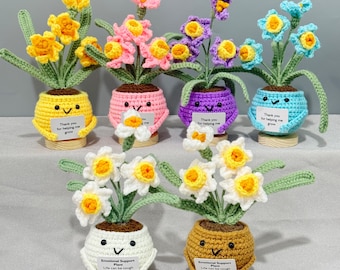 Handmade Crochet Daffodil Emotional Support Plant,Cute Knitted Flower Pot Desk Decor,Positive Affirmation Gift, Cheer Up Gift,Thank you Gift