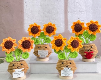 Personalized Crochet Sunflowers,Crochet Two-headed Sunflower,Thank you Gift,Emotional Support Plant,Gift for Mom Colleague Teacher Friend