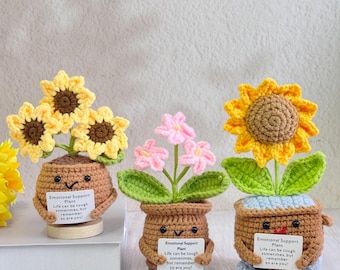 Adorable Handmade Crochet Sunflower Forget me not Flowers,Emotional Support Plant,Thank you Gift,Christmas Gift,Teacher Appreciation Gift
