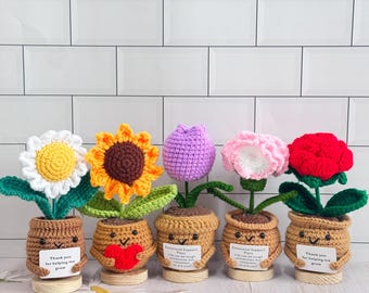 Personalized Cute Handmade Crochet Emotional Support Plant-Sunflower,Daisy,Tulip,Rose,Carnation,Christmas Gift for Mom/Team/Teachers/Friends