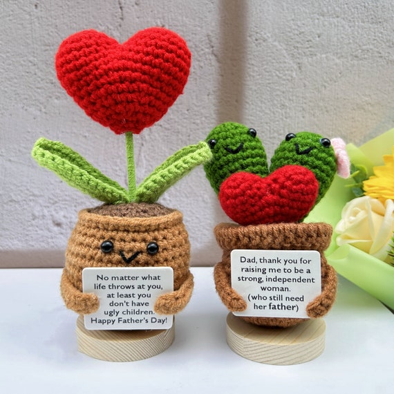 Handmade Crochet Heart-shaped Flower and Crochet Succulent Cactus