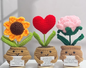 Adorable Handmade Crochet Flowers Gifts-Crochet Sunflower Rose Red Heart,Crochet Flower Desk Decor,Christmas Gift,Thanks Mom,Love You Mom