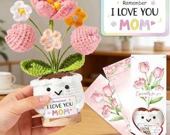 Cute Crochet Emotional Support Tulip Flower in Pot + Gift Box |Christmas,Birthday Gift for Her,Love you Mom,Thank you Mom,Cute Desk Decor