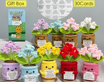 Cute Handmade Crochet Forget Me Not Gift Box Set+30 Positive Daily Quotes,Emotional Support Gift,Christmas Gift for Mom/Teachers/BestFriends