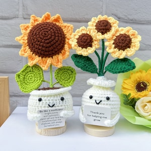 Handmade Crochet Sunflower Pot-Thank you for helping me grow-Emotional Support Plant-Warming Sunflower Gift for her-Crochet Desk Companion