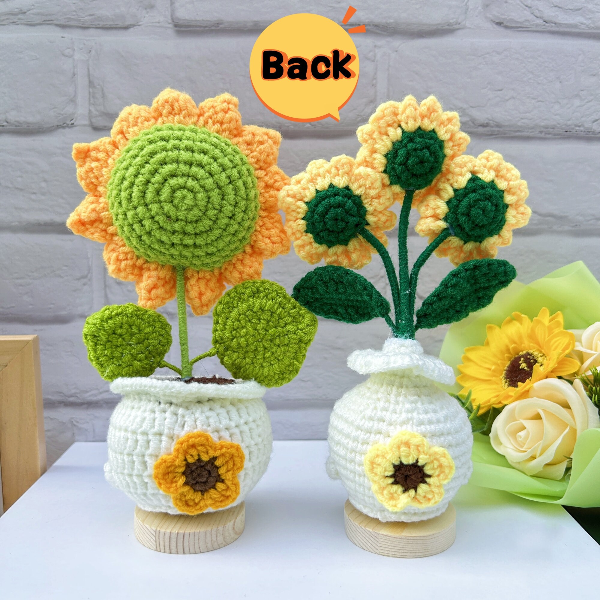 dinghaole Sculpture en crochet faite main de tournesol avec Merci de m'avoir aidé à grandir - Cadeau parfait pour enseignant, cadeau en crochet réfléchi pour femme, présent d'appréciation