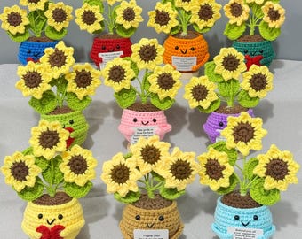 3 Sunflowers in a Colorful Pot | Personalized Crochet Sunflowers | Thank You Gift for Mom/Colleagues/Teachers/Friends| Christmas Gift