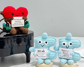 Adorable Crochet Swing Heart & Puzzle Piece-Love Gift for Valentine’s Day,Birthday Gift,Mother’s Day,Positive Crochet Decor