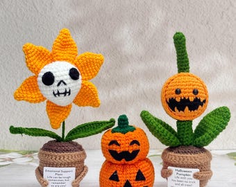 Halloween Crochet Ghost/Pumpkin Potted Plant,Crochet Pumpkin,Emotional Support Plant,Halloween Pumpkin Decor,Halloween Gift,Halloween Favors