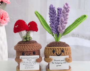 Adorable Crochet Mushrooms and Lavender,Emotional Support Plant,Thank you gift,Perfect Gift for Thanksgiving,Christmas,Birthday,Desk Decor