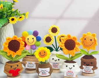 Adorable Crochet Sunflower Gift,Handmade Knitted Sunflowers,Crochet Desk Decor,Mother's Day Gift,FlowerGift,Love you Mom,You Are My Sunshine