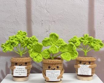 Handmade Crochet Four-leaf clover,Luck clover,Luck Crochet Plant,Good Luck Gifts,Mother's Day Gift,Teacher Appreciation,Home Table Decor