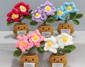 Handmade Crochet Emotional Support Dog Rose Potted Plant,Knitted Wild Rose Desk Decor, Forever Yarn Flower Pot, Cheer Up Gift,Thank You Gift