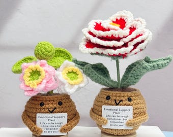 Adorable Crochet Lotus and Peony,Handmade Finished Product,Emotional Support Plant,Flower in Pot,Christmas Gift,Crochet Flower Desk Decor