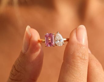 Födelsestensring Toi et moi Vigselmånadsring Betydande smycken Elegant 14K guld Anpassad ringpresent till par