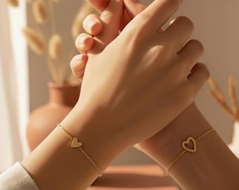Mother daughter bracelet set Gold Hearts matching Mom daughter Gift Family jewelry Friends Present