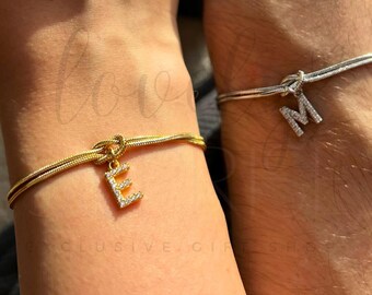 Bracciale con nodo iniziale Bestfriends, set di braccialetti coordinati, catena a serpente, regalo di Natale BFF