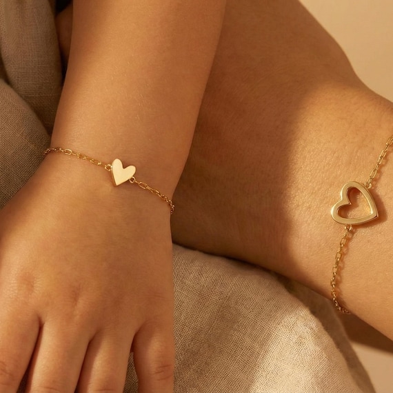 Mommy and me bracelet set Mom daughter Gift Gold Hearts matching Family jewelry Friends Present