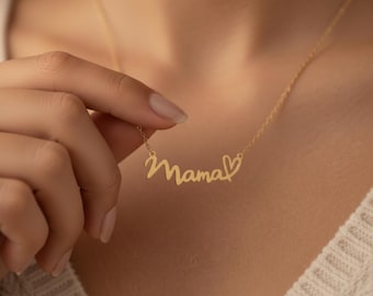 Gold mama necklace Dainty mom gift from daughter Tiny gold heart Mama Jewelry for Christmas