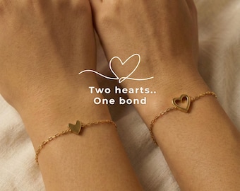 Two hearts one bond Mom daughter bracelet set Gift Gold Hearts matching Family jewelry Friends Present for Birthday