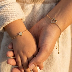 Mommy and me bracelet set Mom daughter Gift Gold Hearts matching Family jewelry Friends Present