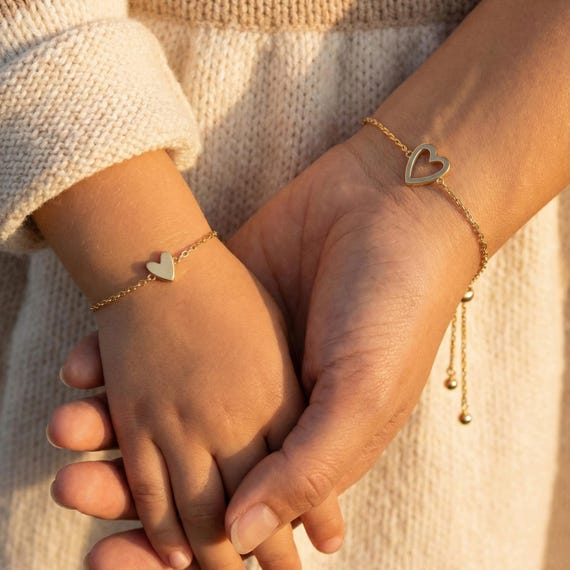 Mommy and me bracelet set Mom daughter Gift Gold Hearts matching Family jewelry Friends Present