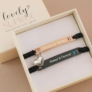 His Hers bracelet set Custom bar bracelet matching Jewelry Couple Engraving Heart magnetic Long Distance Gifts