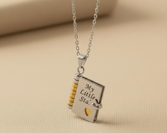To My little star book necklace, Book charm, Custom, Hidden Message pendant, Locket, Stories, Custom Gift