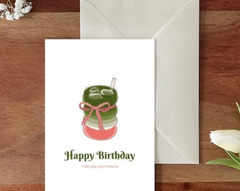 Carte d'anniversaire Matcha | Je t'aime beaucoup le matcha | Lin optique | Carte mignonne d'amant de matcha | Cadeau esthétique matcha | Pour les amateurs de matcha