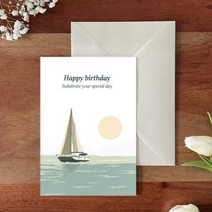 Biglietto di auguri per compleanno marinaio / Biglietto di auguri nautico per amanti delle barche a vela / Effetto lino / Regalo per marinai e appassionati di nautica