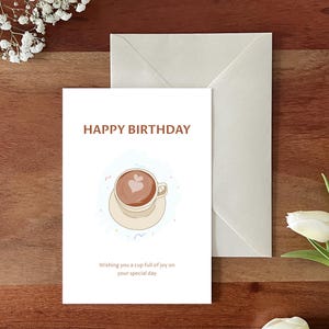 d'anniversaire pour amateur de café | Carte d'anniversaire minimaliste pour les accros du café | Cadeau café | Carte de voeux sur le thème de la caféine | Lin optique