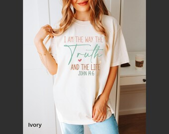 Comfort Colors Christian Shirt, The Way Truth & Life Shirt, John 14:6 Bible Verse Shirt, Colorful Gift for Women, Gift for Mom, Church Group