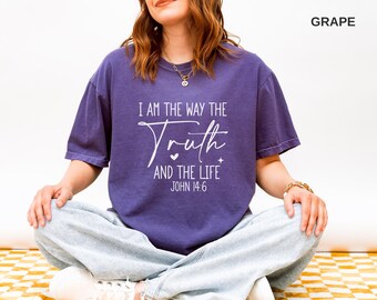 Comfort Colors Christian Shirt, The Way Truth & Life Shirt, Church Group T-shirt, John 14:6 Scripture Tee, Gift for Mom, Gift for Daughter