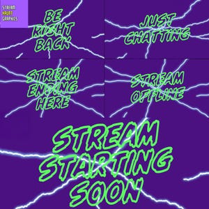 Electric Neon Cosmic Stream Screens Animation Bundle – Starting Soon, BRB, Just Chatting, Ending, Offline Scenes | 1920x1080 HD Overlay