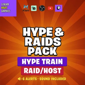 Bundle Of 6 Hype & Raids Animated Alert Pack | Hype Train, Raid, Host Animated Alerts | 6 WEBM, MOV ProRes Files, Sound Effects Included