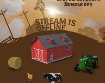 Farm Life Streaming Overlay Twitch Stream Bundle | Animated MP4 + Static | Rotating Cartoon Silhouette