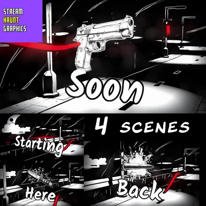 Noir Ink Twitch Stream Overlay: Animated Status Scenes (MP4) - Etsy