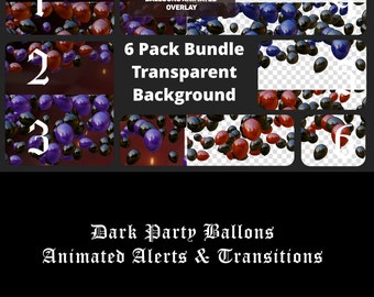 Dark Goth Balloons Animated Twitch Stream Overlay: 6-Color Bundle