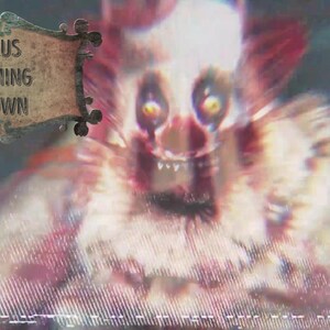 Evil Clown Spooky Circus Streaming Overlay Bundle – 4 Animated Scenes with Blurred Circus Tent, Jump Scare Clown, and Eerie Music